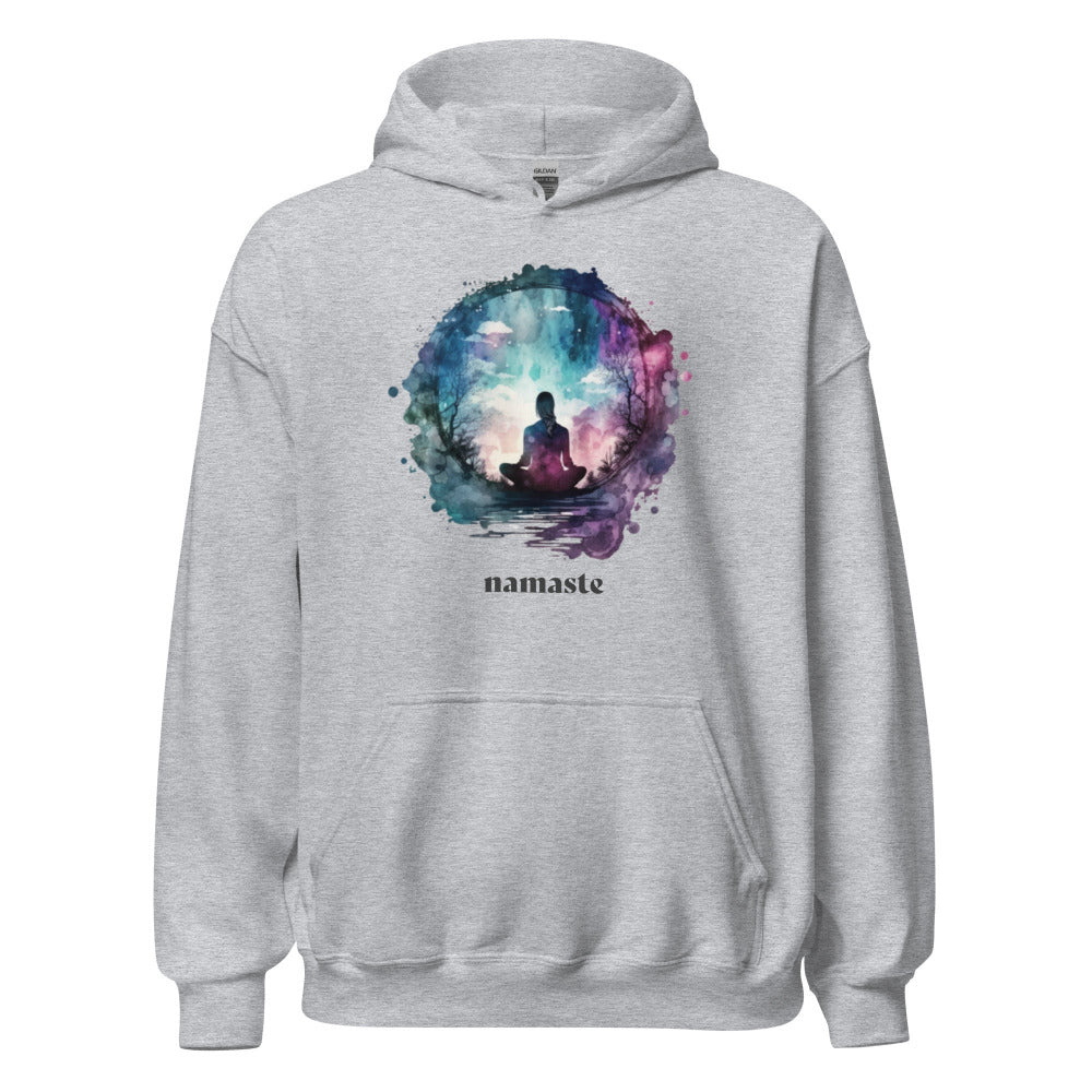 Namaste Yoga Meditation Hoodie - Watercolor Sphere - Sport Grey Color